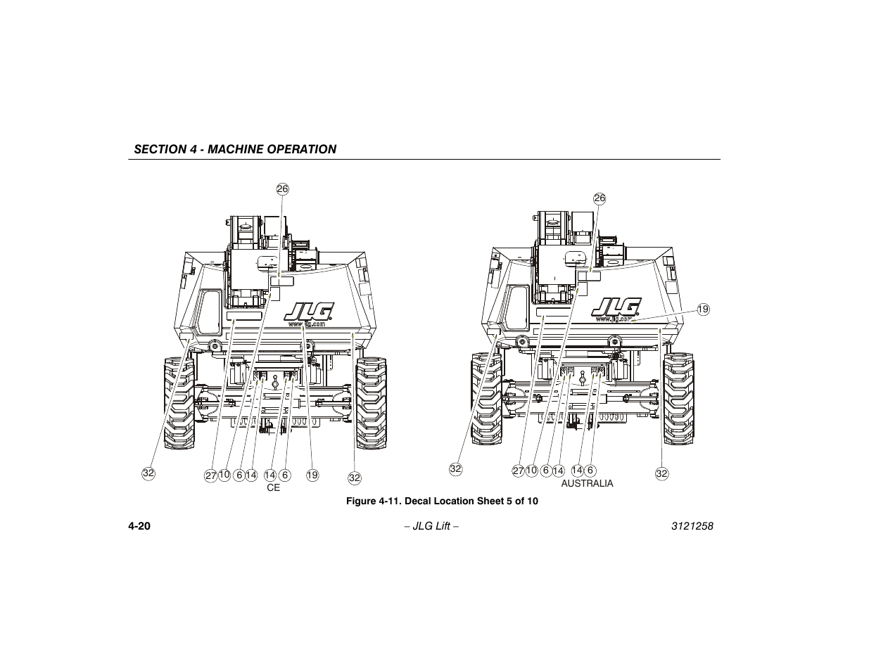 11. decal location sheet 5 of 10 -20 | JLG 340AJ Operator Manual User Manual | Page 68 / 106