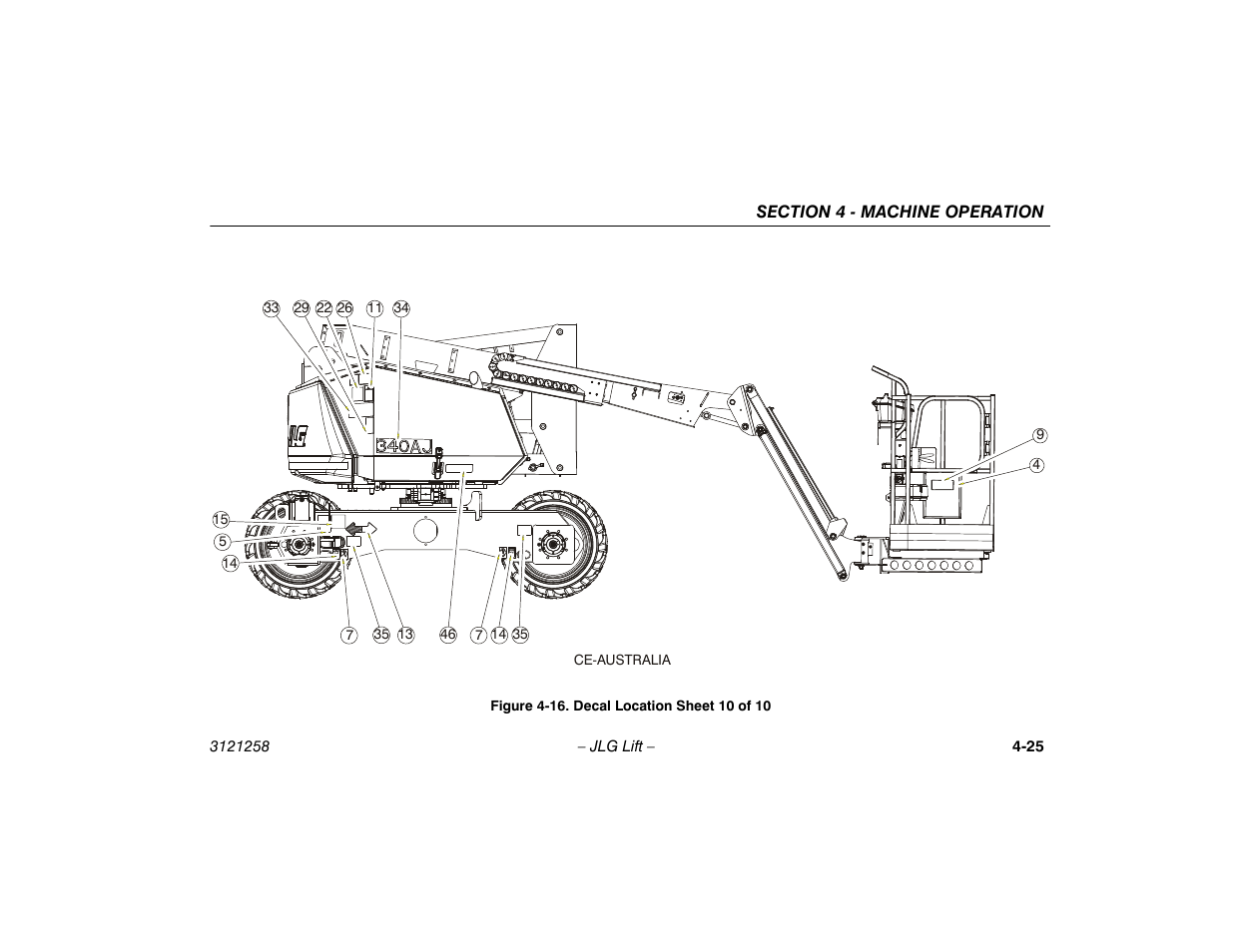 16. decal location sheet 10 of 10 -25 | JLG 340AJ Operator Manual User Manual | Page 73 / 106