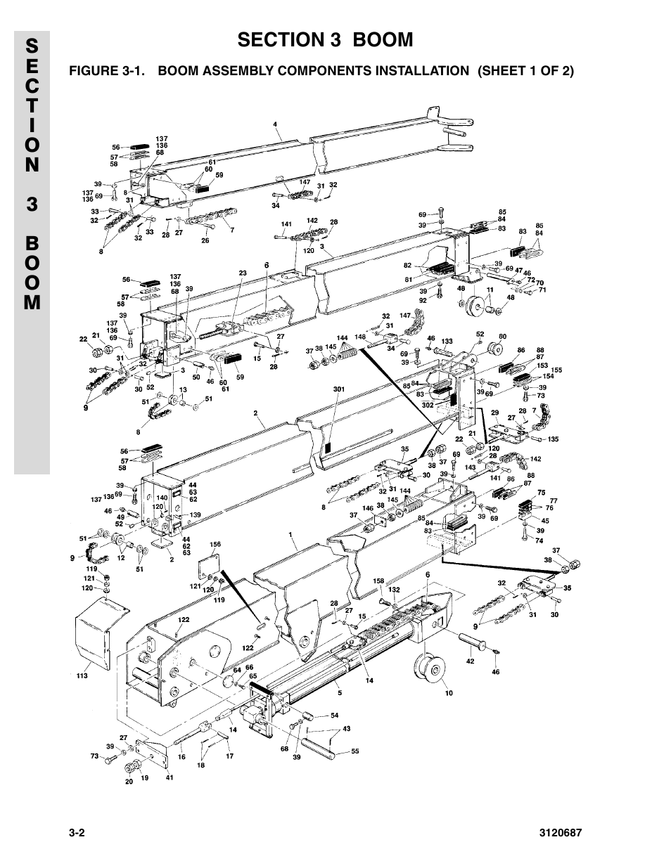 Figure 3-1. boom assembly components installation | JLG 120HX ANSI Parts Manual User Manual | Page 104 / 210
