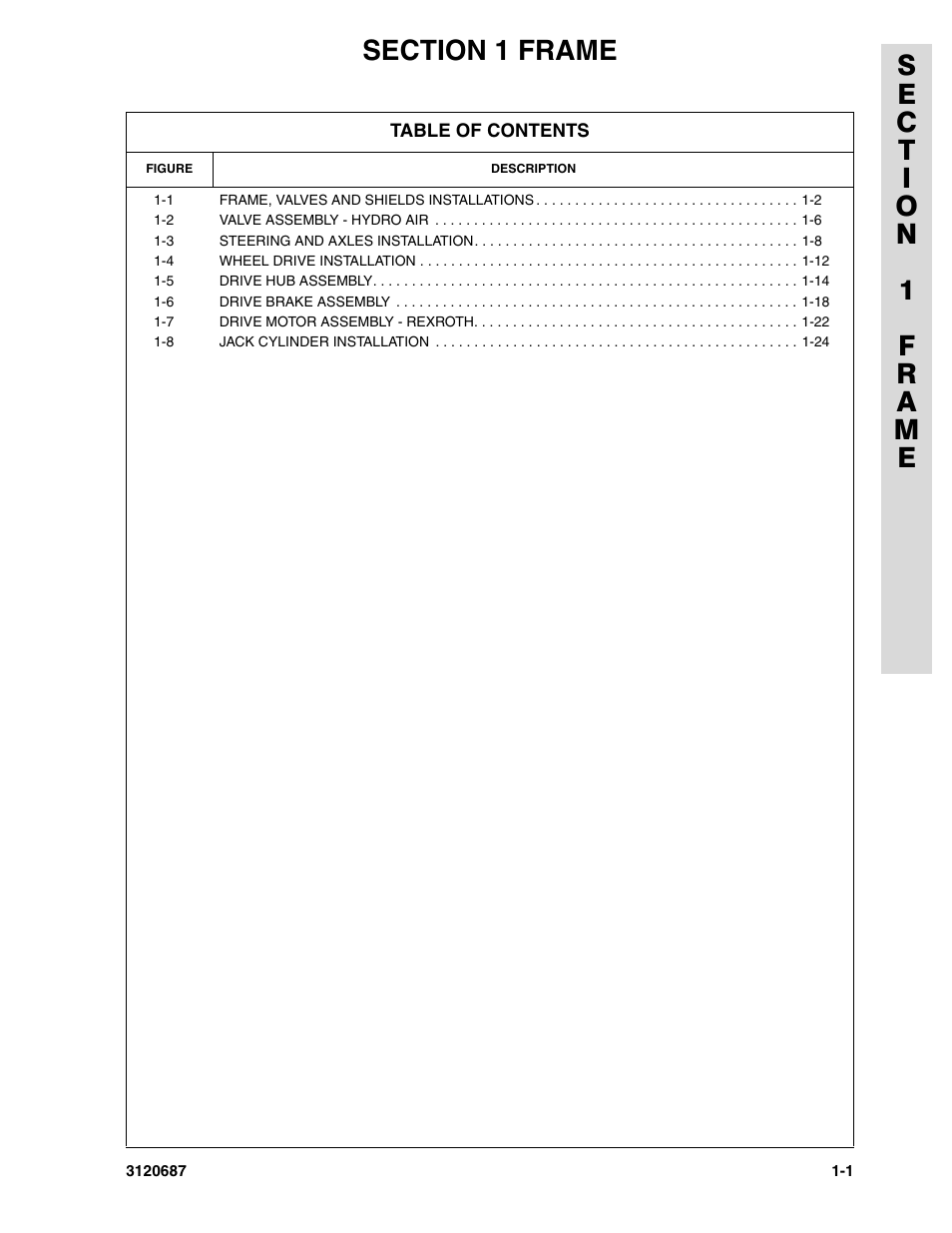 Section 1 frame, Section 1 - frame -1 | JLG 120HX ANSI Parts Manual User Manual | Page 7 / 210