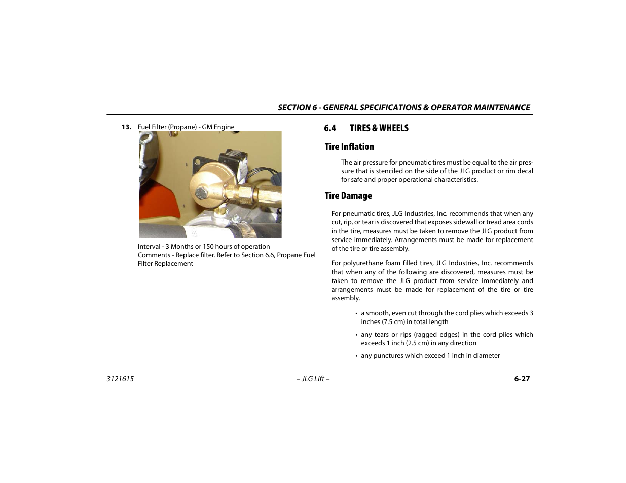 4 tires & wheels, Tire inflation, Tire damage | Tires & wheels -27, Tire inflation -27 tire damage -27, 4 tires & wheels tire inflation | JLG 600A_AJ Operator Manual User Manual | Page 127 / 138
