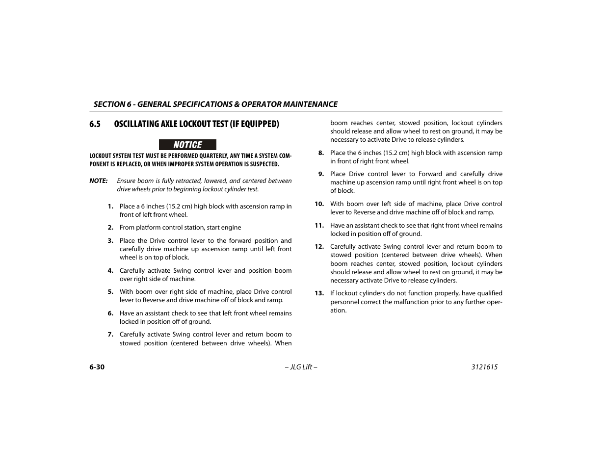 5 oscillating axle lockout test (if equipped), Oscillating axle lockout test (if equipped) -30 | JLG 600A_AJ Operator Manual User Manual | Page 130 / 138