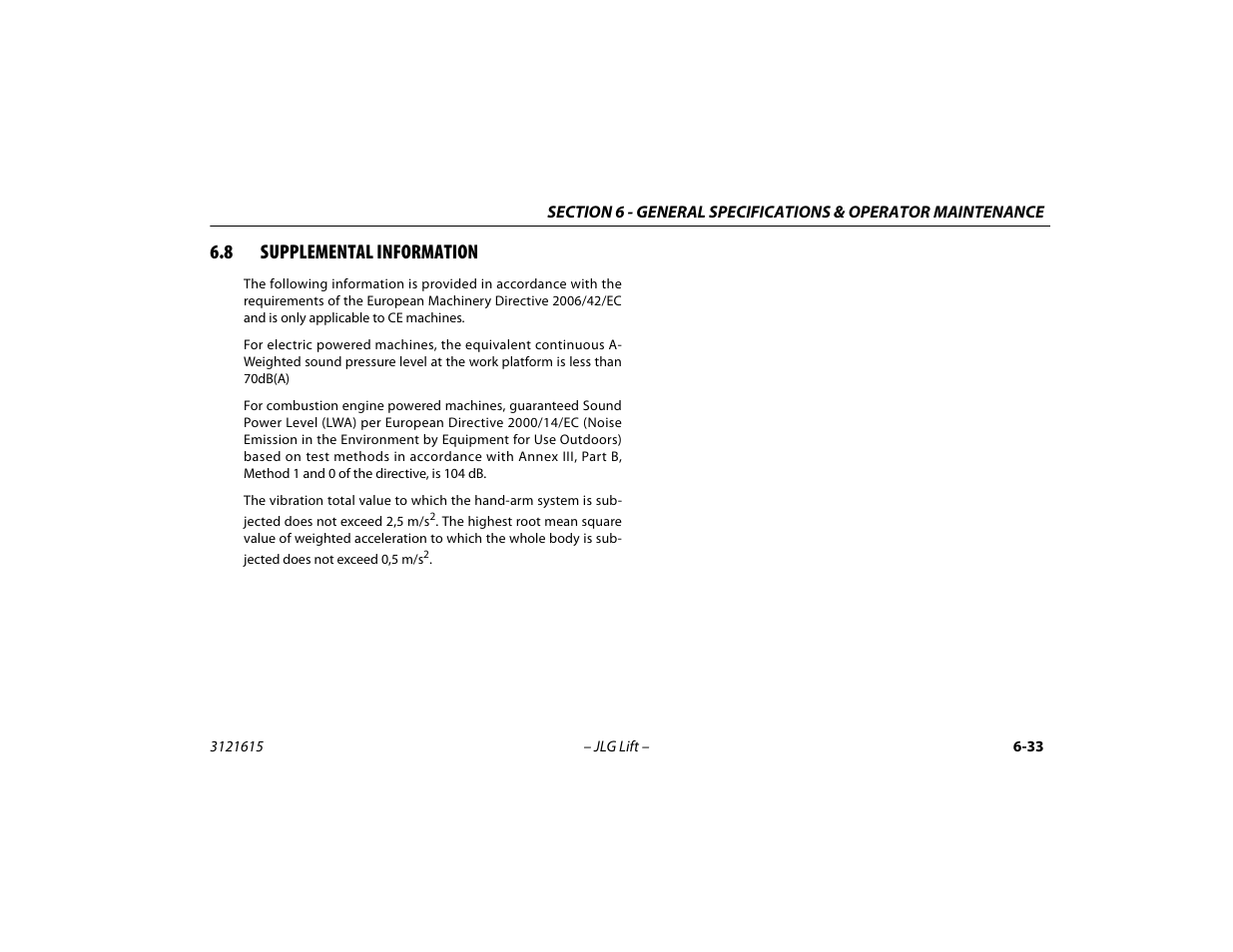 8 supplemental information, Supplemental information -33 | JLG 600A_AJ Operator Manual User Manual | Page 133 / 138