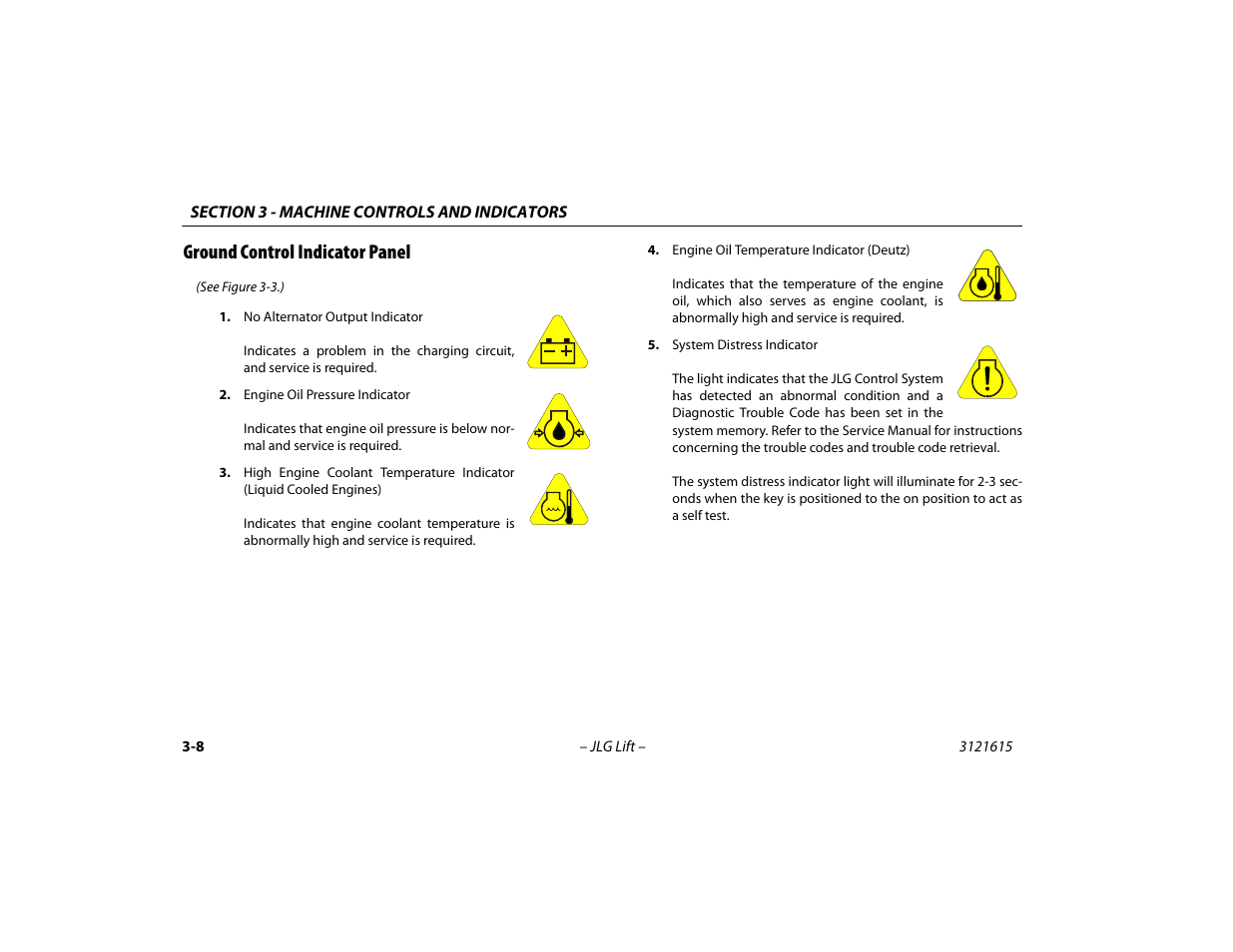 Ground control indicator panel, Ground control indicator panel -8 | JLG 600A_AJ Operator Manual User Manual | Page 52 / 138