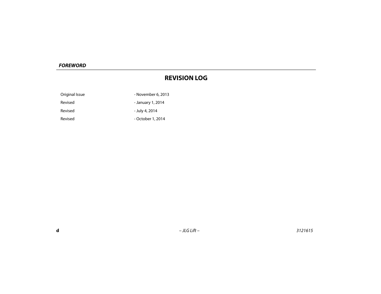 Revision log | JLG 600A_AJ Operator Manual User Manual | Page 6 / 138