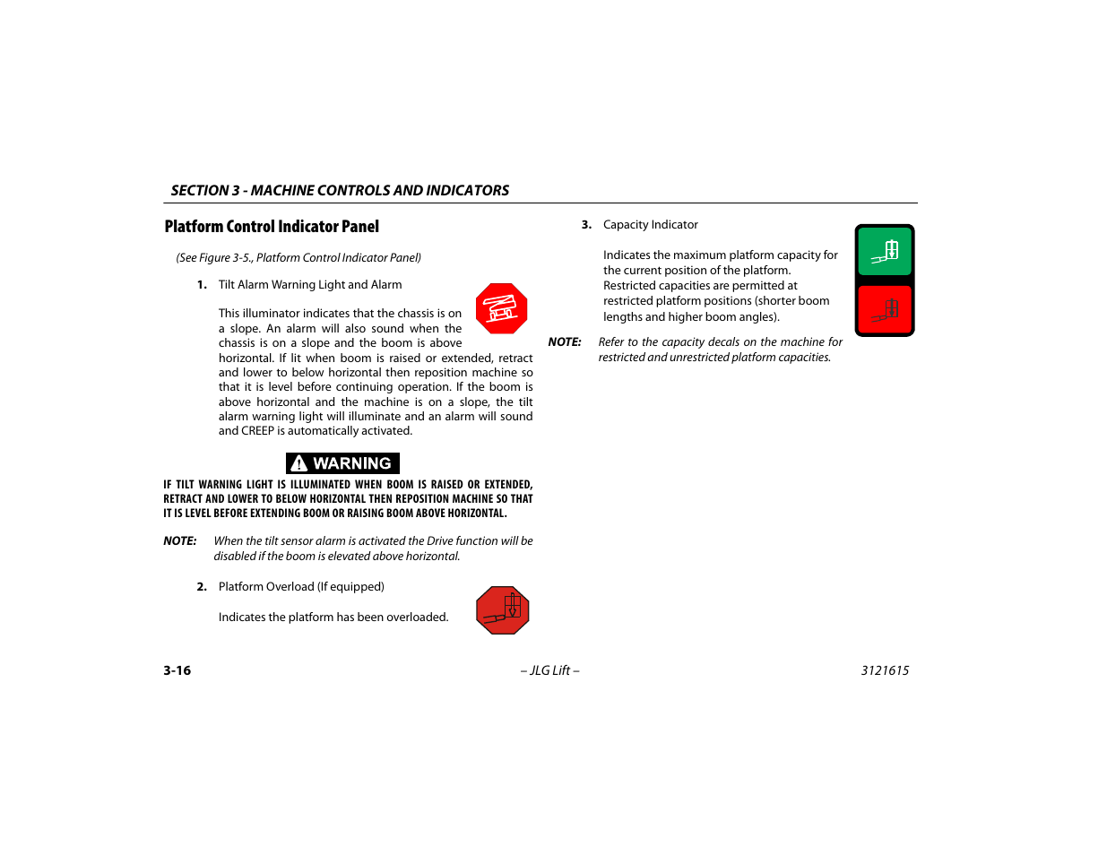 Platform control indicator panel, Platform control indicator panel -16 | JLG 600A_AJ Operator Manual User Manual | Page 60 / 138