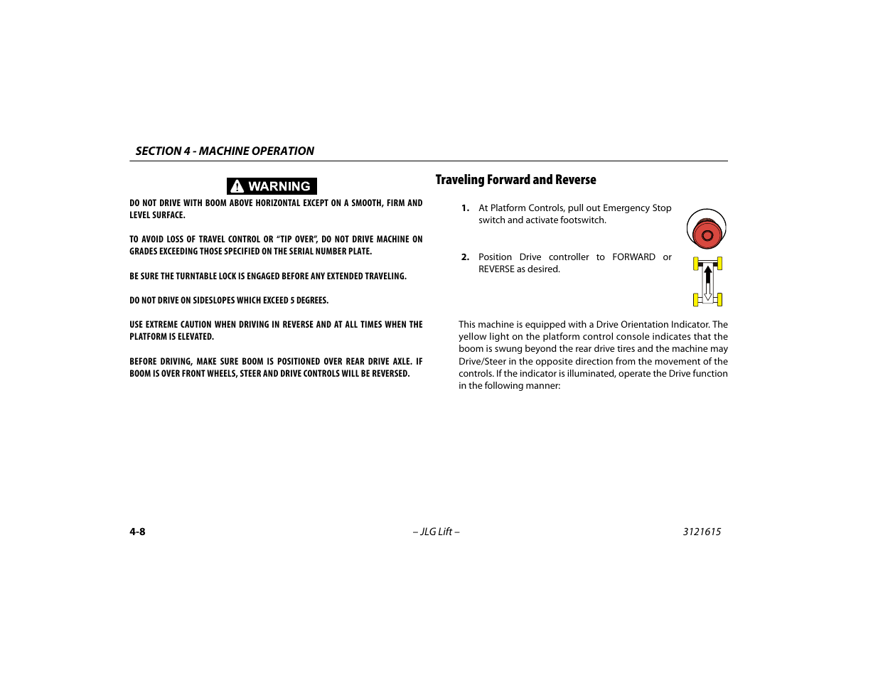 Traveling forward and reverse, Traveling forward and reverse -8 | JLG 600A_AJ Operator Manual User Manual | Page 72 / 138
