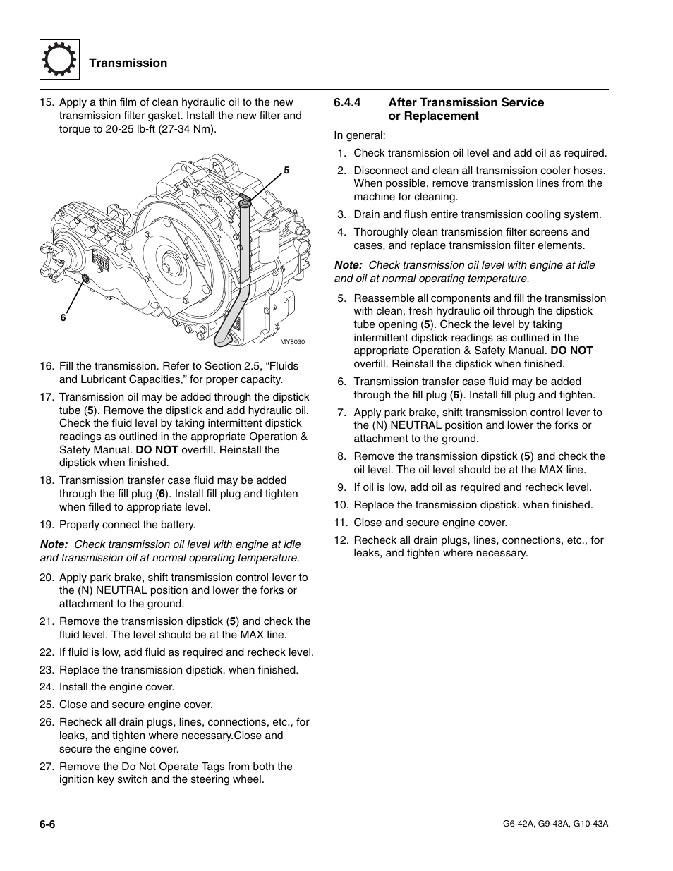 4 after transmission service or replacement, After transmission service or replacement | JLG G6-42A Service Manual User Manual | Page 106 / 206