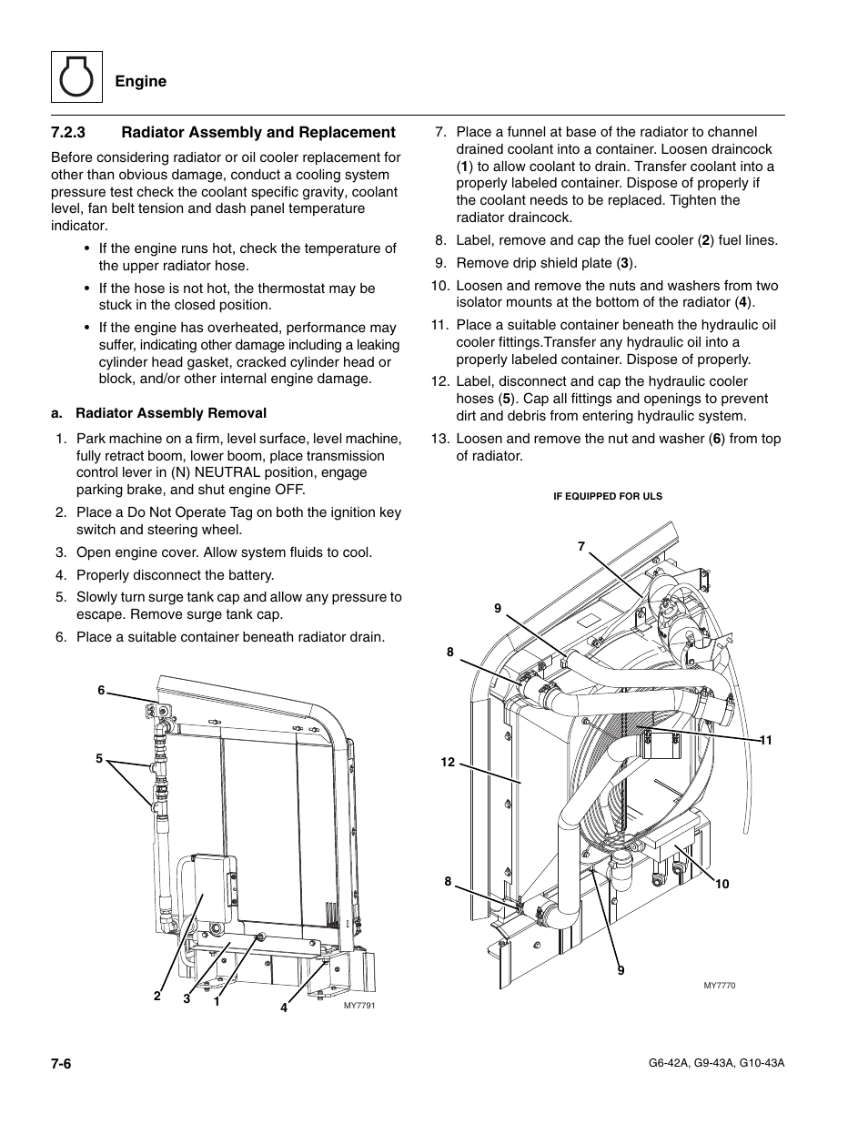 3 radiator assembly and replacement, Radiator assembly and replacement | JLG G6-42A Service Manual User Manual | Page 118 / 206