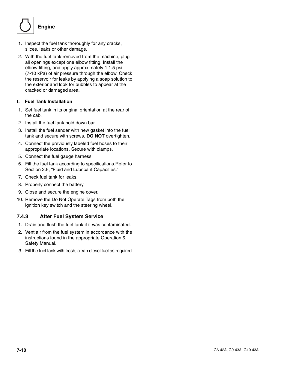 3 after fuel system service, After fuel system service | JLG G6-42A Service Manual User Manual | Page 122 / 206