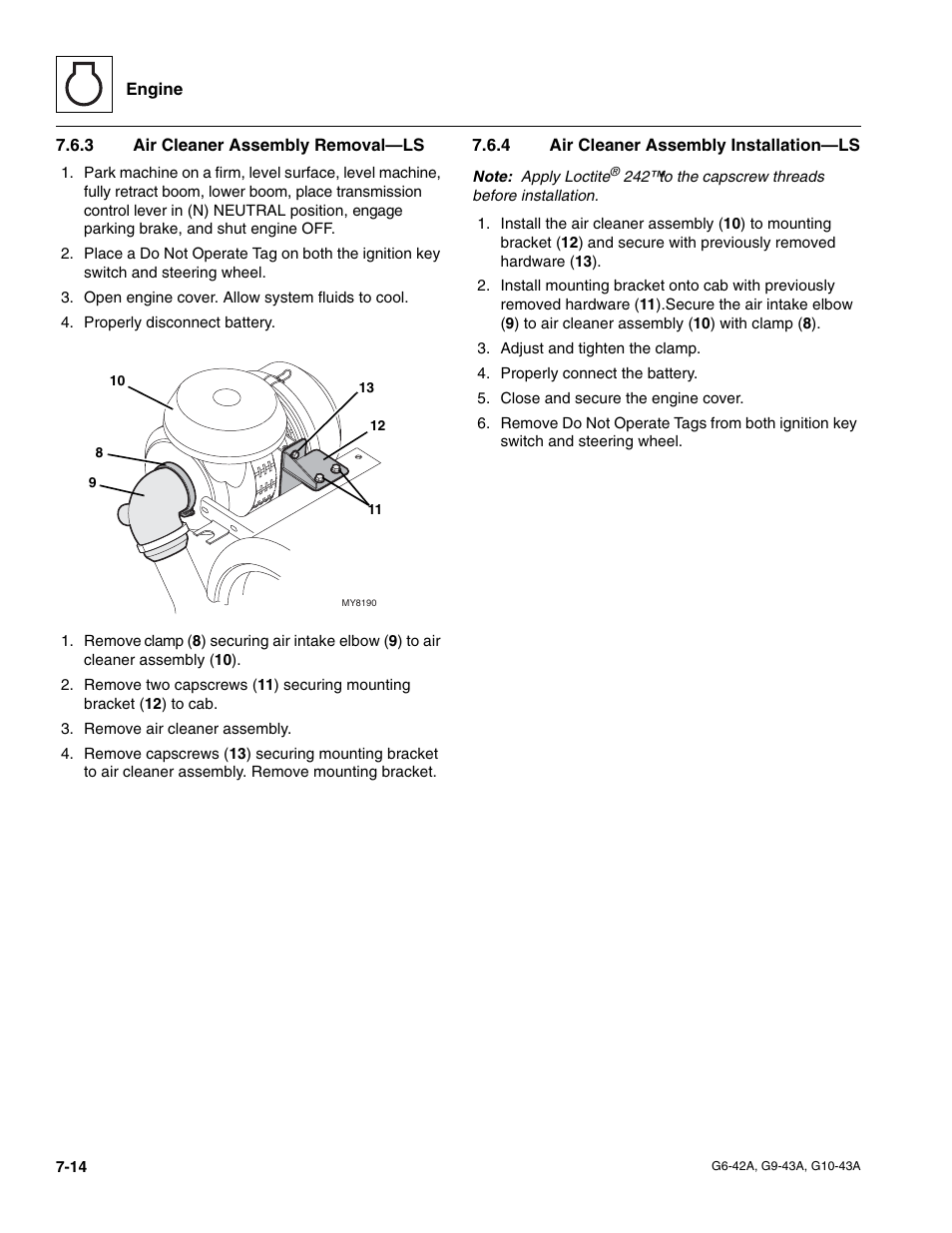 3 air cleaner assembly removal—ls, 4 air cleaner assembly installation—ls, Air cleaner assembly removal—ls | Air cleaner assembly installation—ls | JLG G6-42A Service Manual User Manual | Page 126 / 206