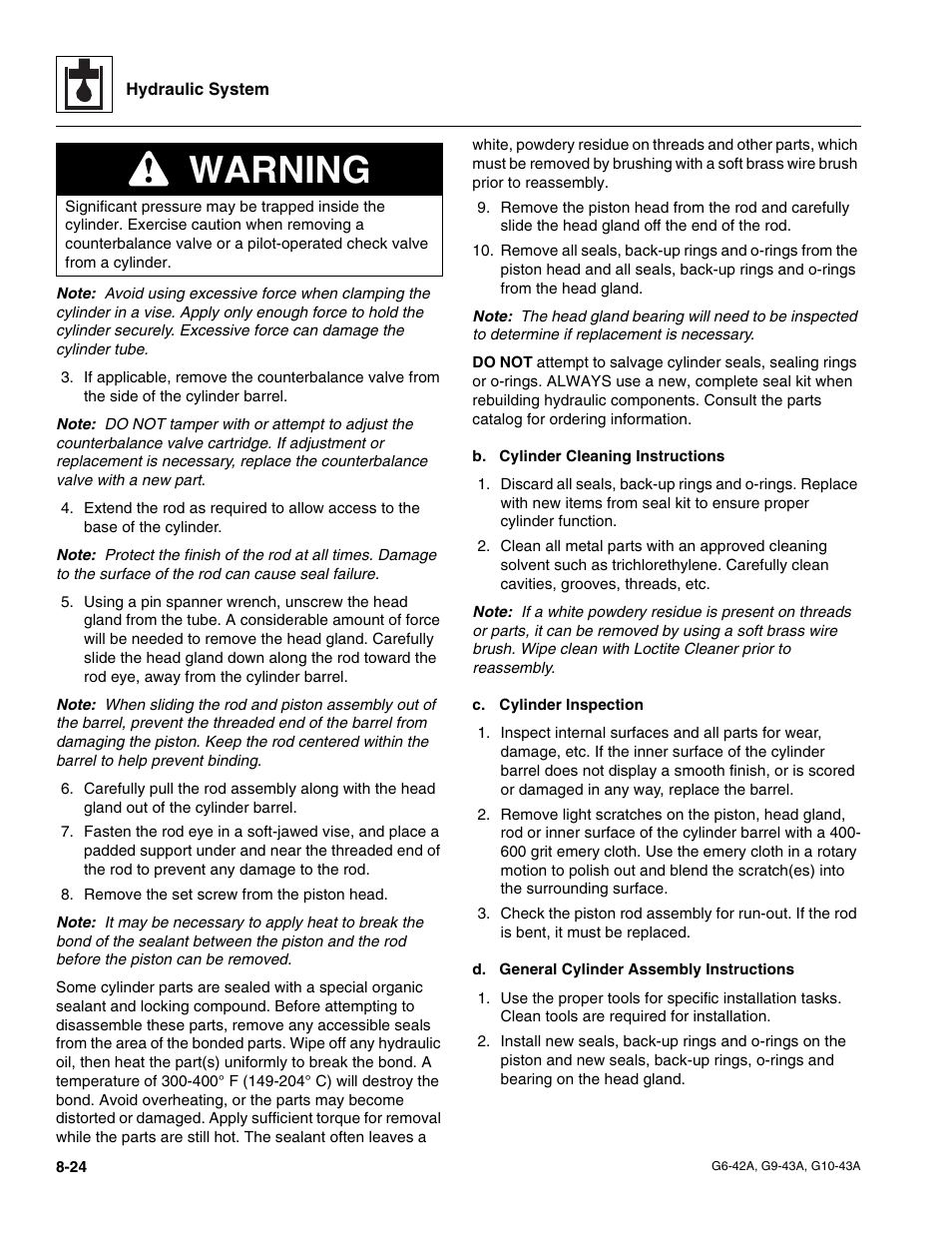Warning | JLG G6-42A Service Manual User Manual | Page 152 / 206