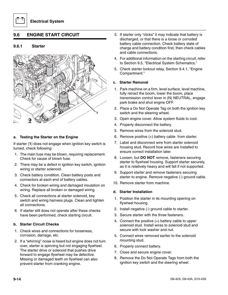 6 engine start circuit, 1 starter, Engine start circuit | Starter | JLG G6-42A Service Manual User Manual | Page 170 / 206