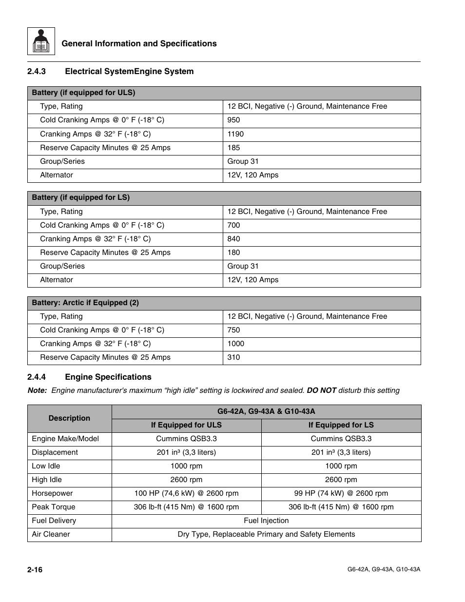 3 electrical systemengine system, 4 engine specifications, Electrical systemengine system | Engine specifications | JLG G6-42A Service Manual User Manual | Page 28 / 206