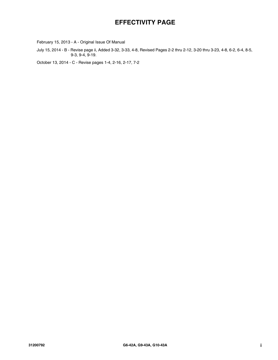 Effectivity page | JLG G6-42A Service Manual User Manual | Page 3 / 206