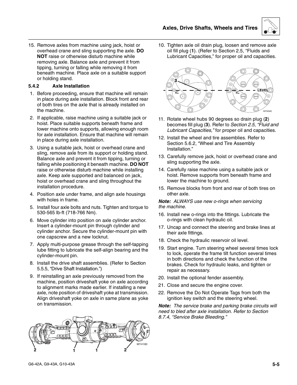 2 axle installation, Axle installation | JLG G6-42A Service Manual User Manual | Page 93 / 206