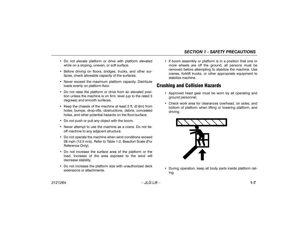 Crushing and collision hazards, Crushing and collision hazards -7 | JLG 1100SB Operator Manual User Manual | Page 17 / 102