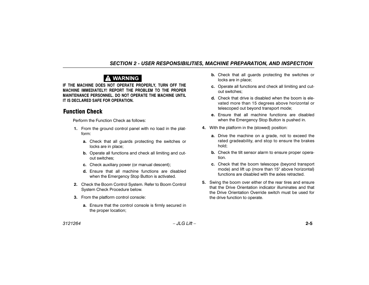 Function check, Function check -5 | JLG 1100SB Operator Manual User Manual | Page 25 / 102