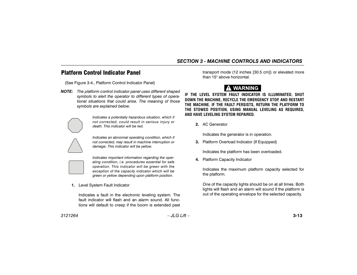 Platform control indicator panel, Platform control indicator panel -13 | JLG 1100SB Operator Manual User Manual | Page 45 / 102