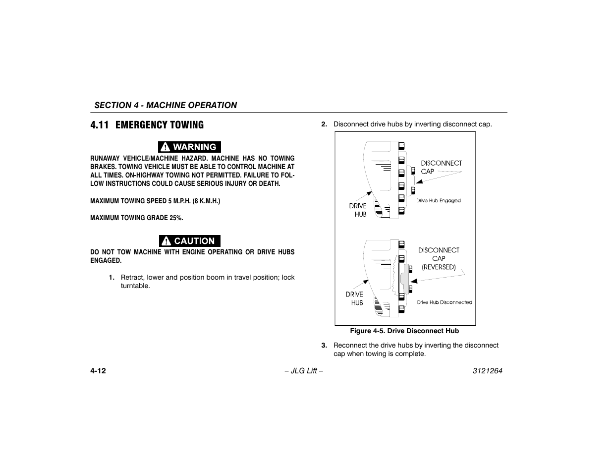 11 emergency towing, 11 emergency towing -12, Drive disconnect hub -12 | JLG 1100SB Operator Manual User Manual | Page 62 / 102