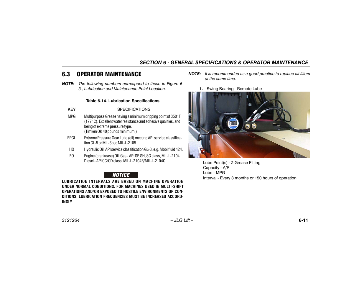 3 operator maintenance, Operator maintenance -11, Lubrication specifications -11 | JLG 1100SB Operator Manual User Manual | Page 87 / 102