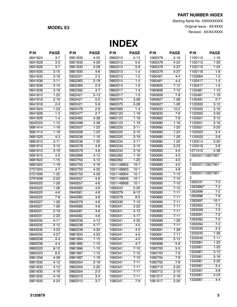 Index | JLG 2658E3 Parts Manual User Manual | Page 183 / 192