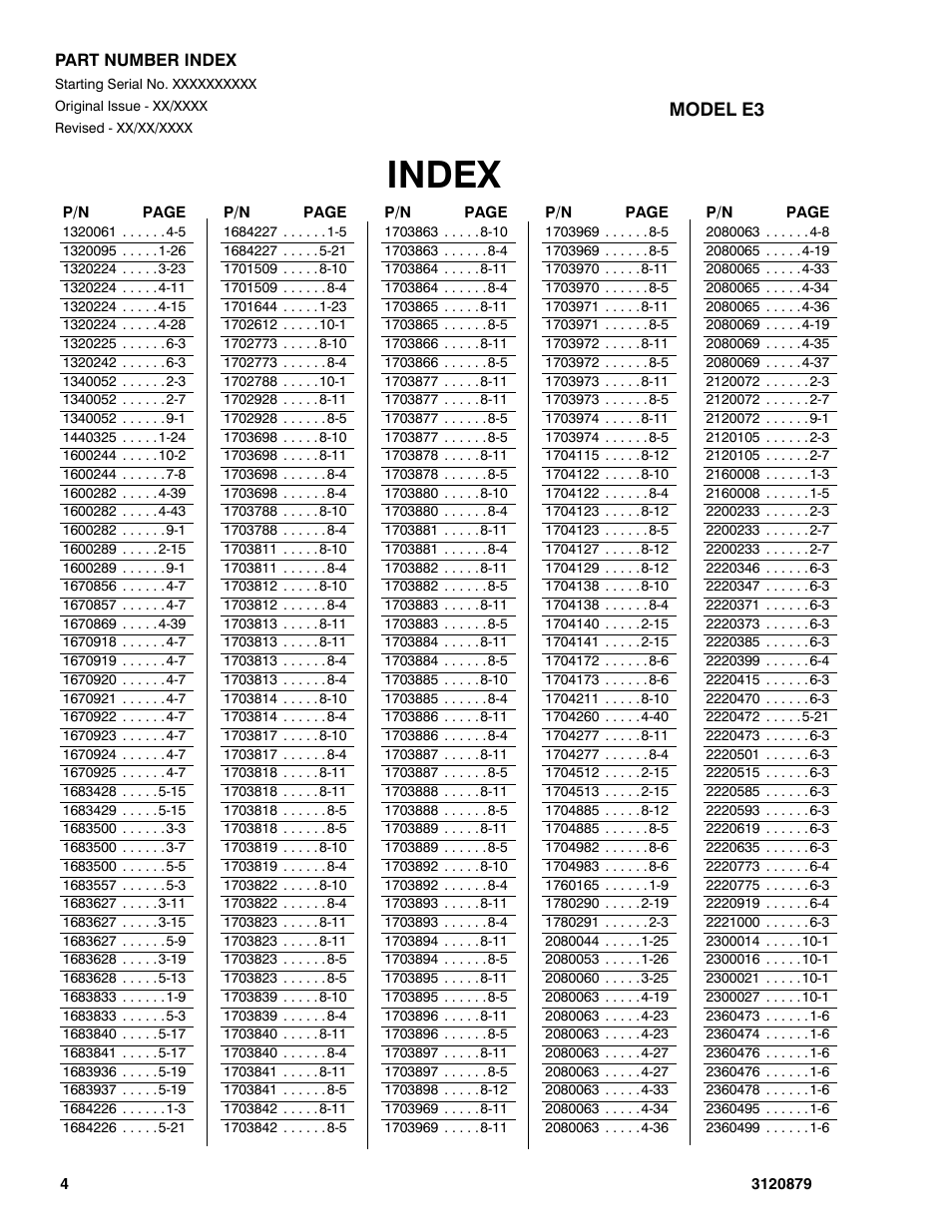 Index | JLG 2658E3 Parts Manual User Manual | Page 184 / 192