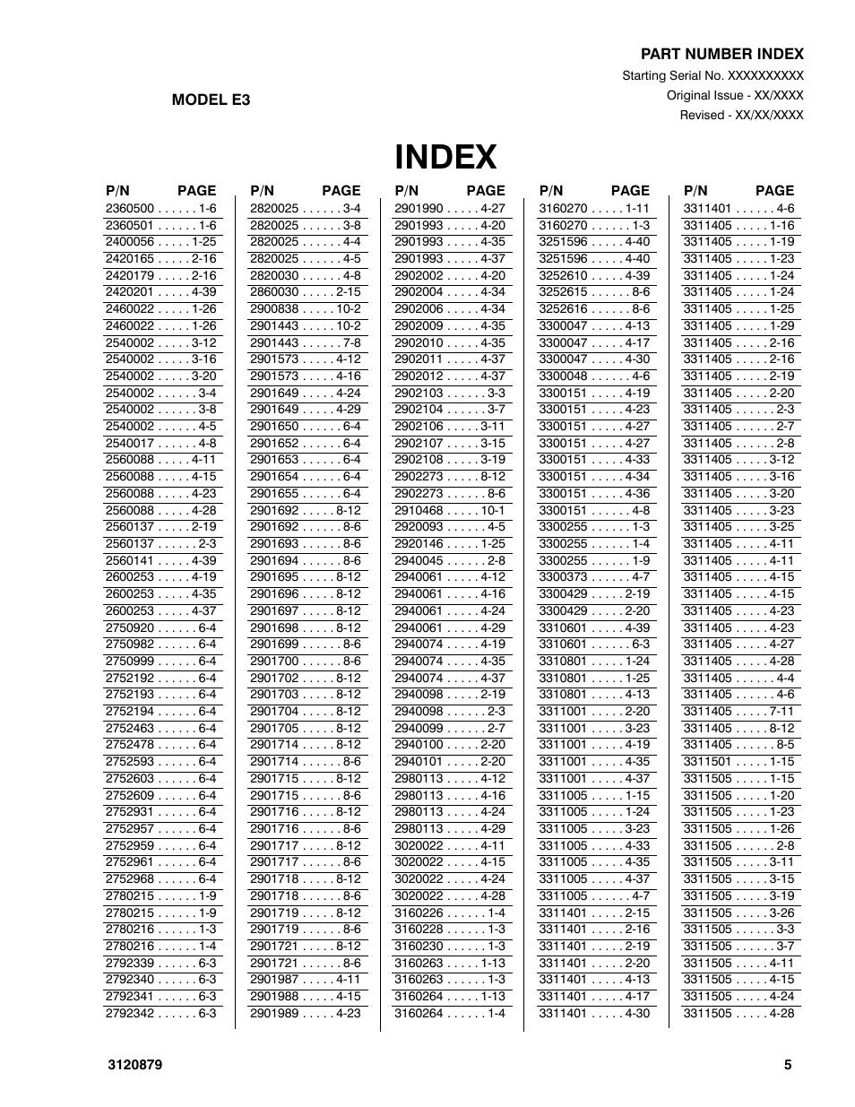 Index | JLG 2658E3 Parts Manual User Manual | Page 185 / 192