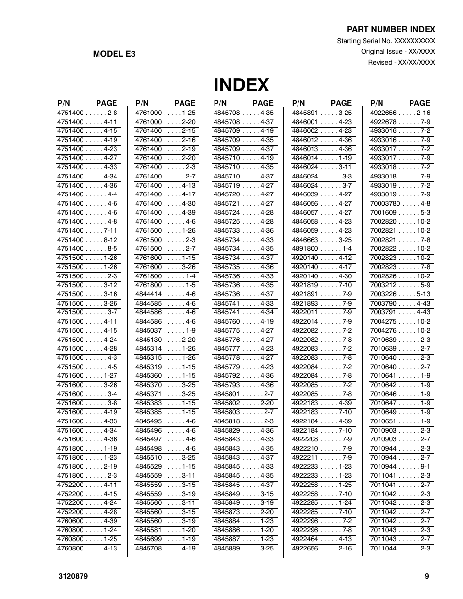 Index | JLG 2658E3 Parts Manual User Manual | Page 189 / 192