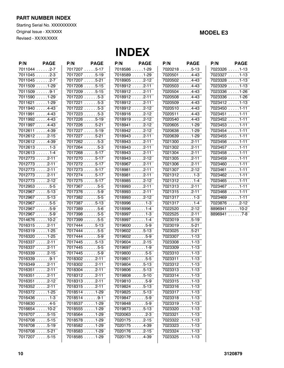 Index | JLG 2658E3 Parts Manual User Manual | Page 190 / 192