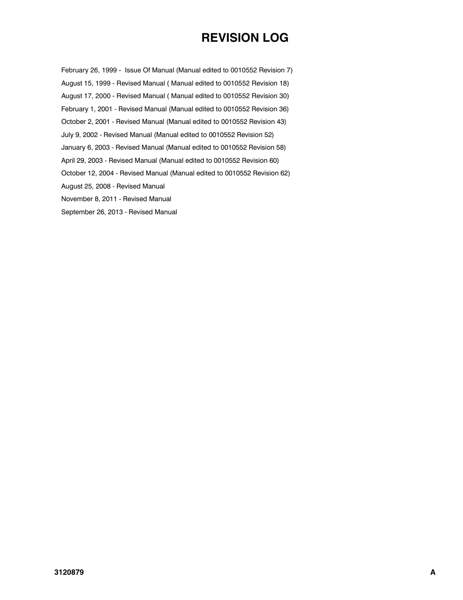 Revision log | JLG 2658E3 Parts Manual User Manual | Page 3 / 192