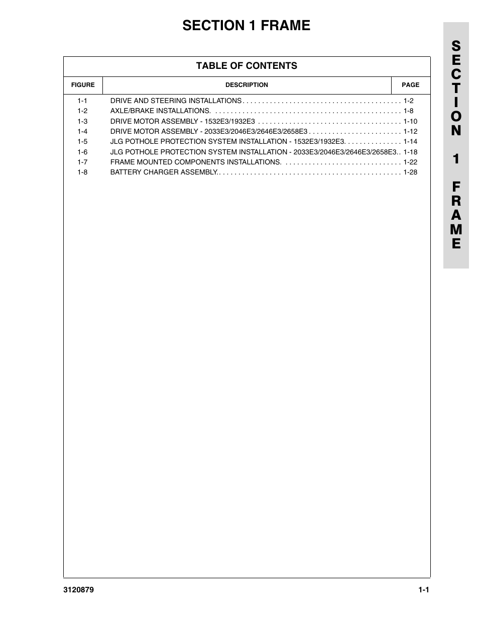 Section 1 frame, Section 1 - frame -1 | JLG 2658E3 Parts Manual User Manual | Page 7 / 192