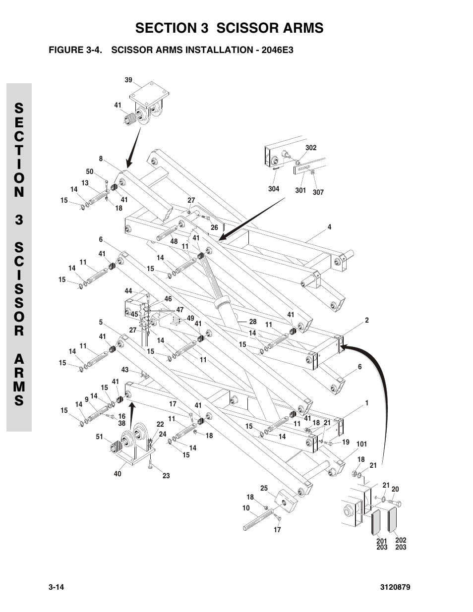 Figure 3-4. scissor arms installation - 2046e3, Scissor arms installation - 2046e3 -14 | JLG 2658E3 Parts Manual User Manual | Page 70 / 192