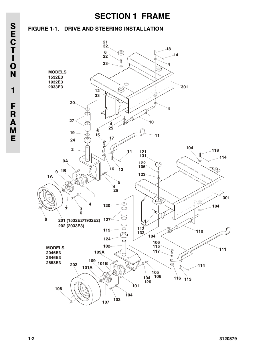 Figure 1-1. drive and steering installation, Drive and steering installation -2 | JLG 2658E3 Parts Manual User Manual | Page 8 / 192