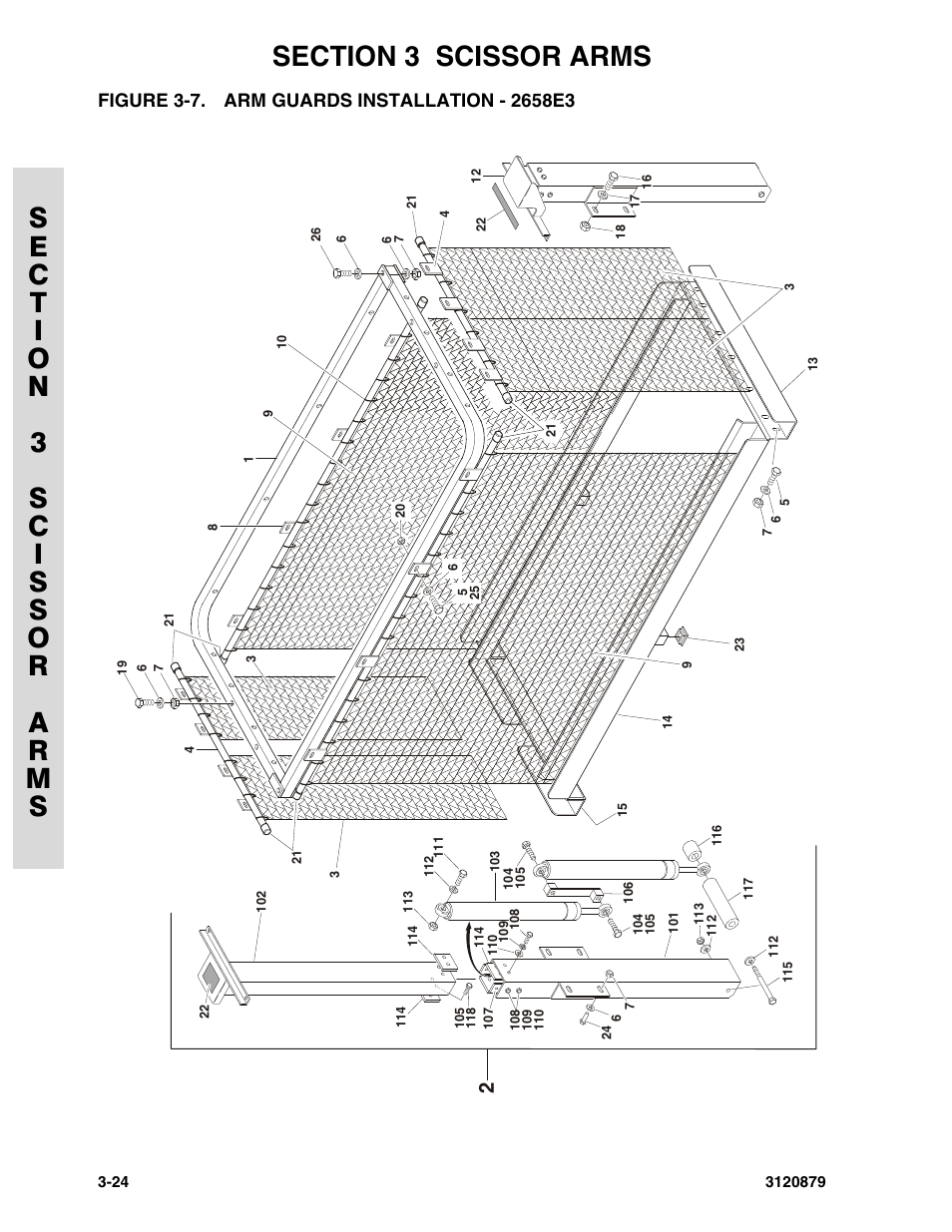 Figure 3-7. arm guards installation - 2658e3, Arm guards installation - 2658e3 -24 | JLG 2658E3 Parts Manual User Manual | Page 80 / 192