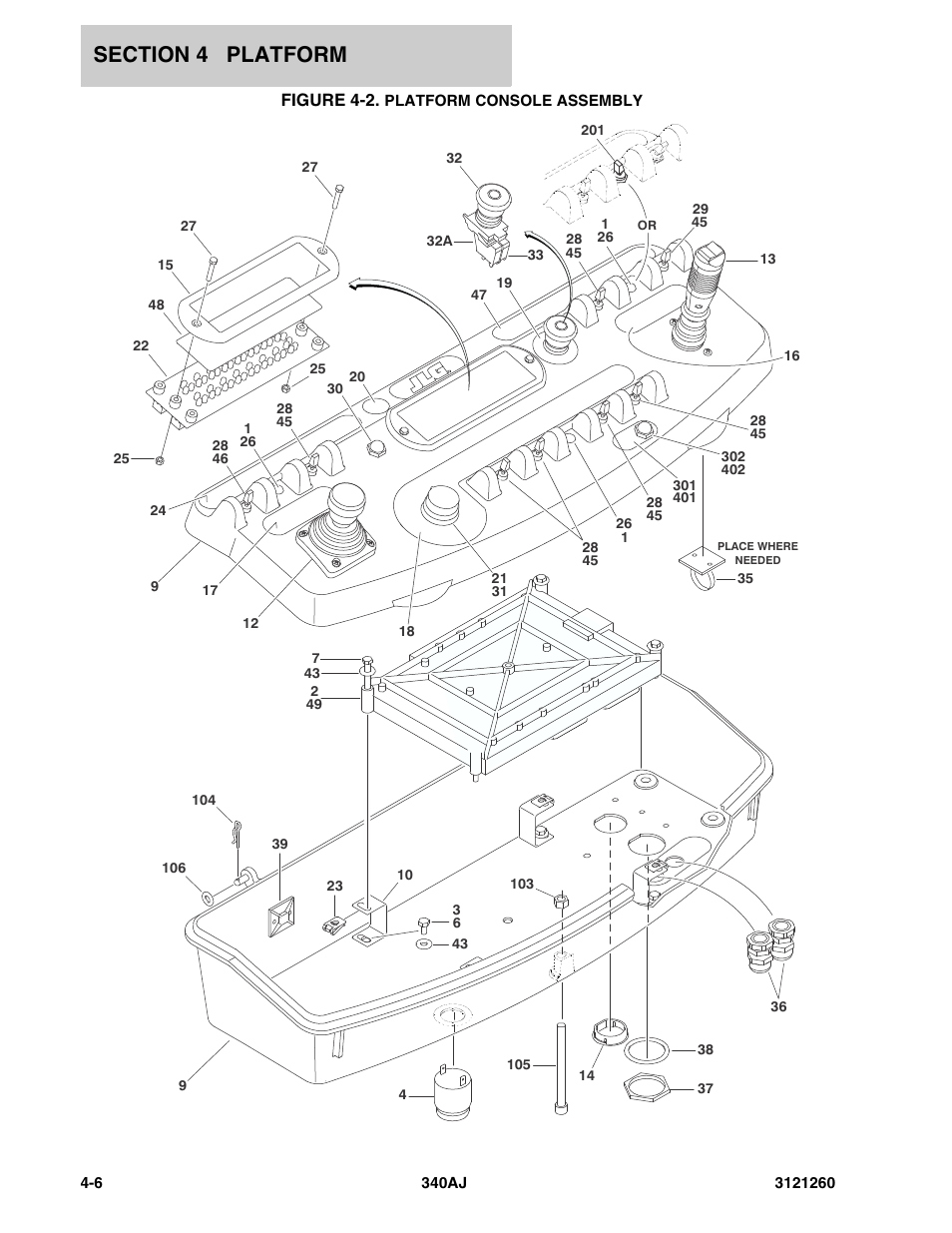 Figure 4-2. platform console assembly | JLG 340AJ Parts Manual User Manual | Page 106 / 190