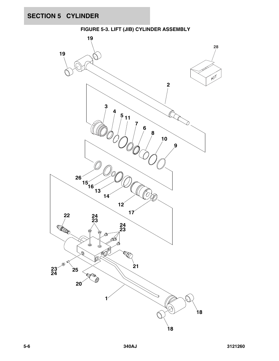 Figure 5-3. lift (jib) cylinder assembly, Lift (jib) cylinder assembly -6 | JLG 340AJ Parts Manual User Manual | Page 120 / 190