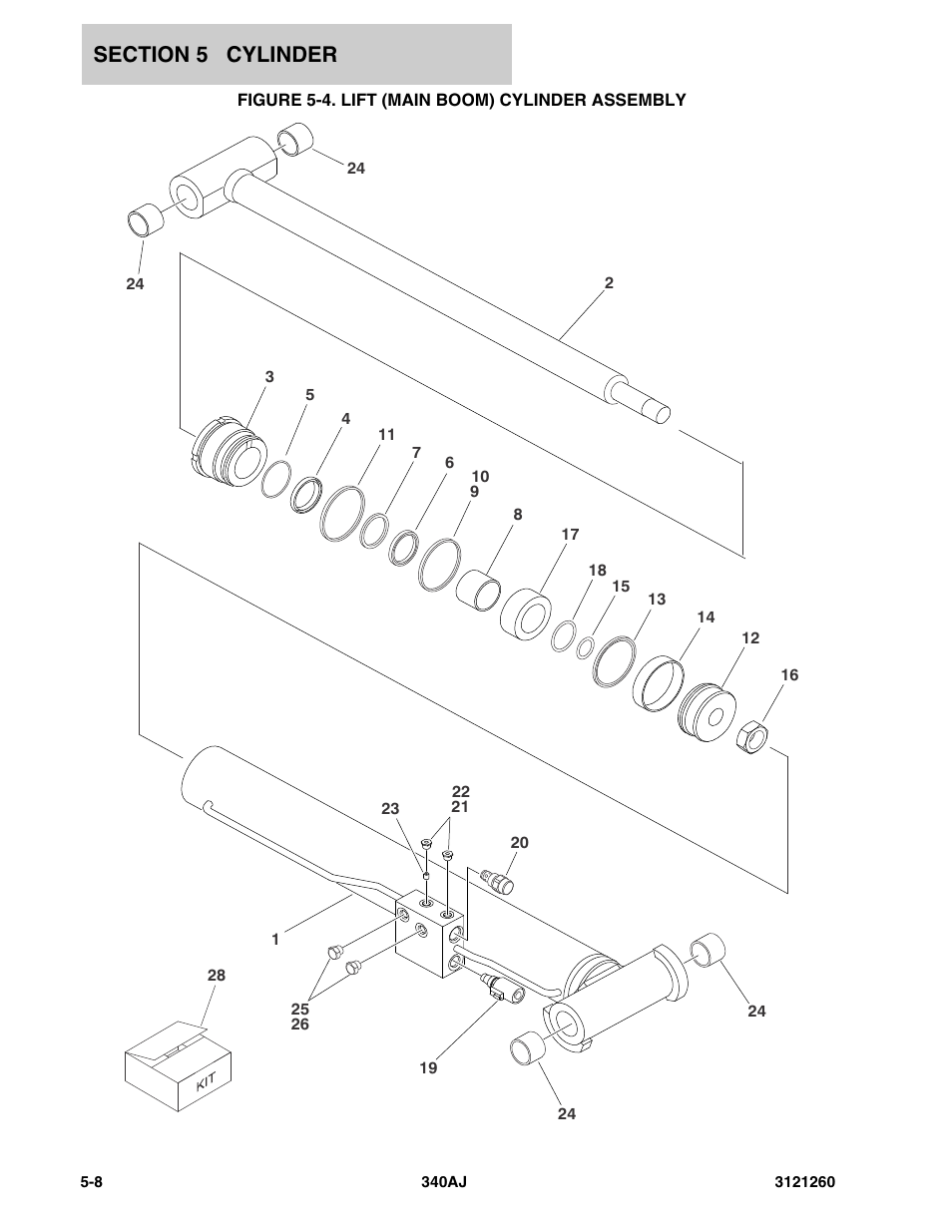 Figure 5-4. lift (main boom) cylinder assembly, Lift (main boom) cylinder assembly -8 | JLG 340AJ Parts Manual User Manual | Page 122 / 190