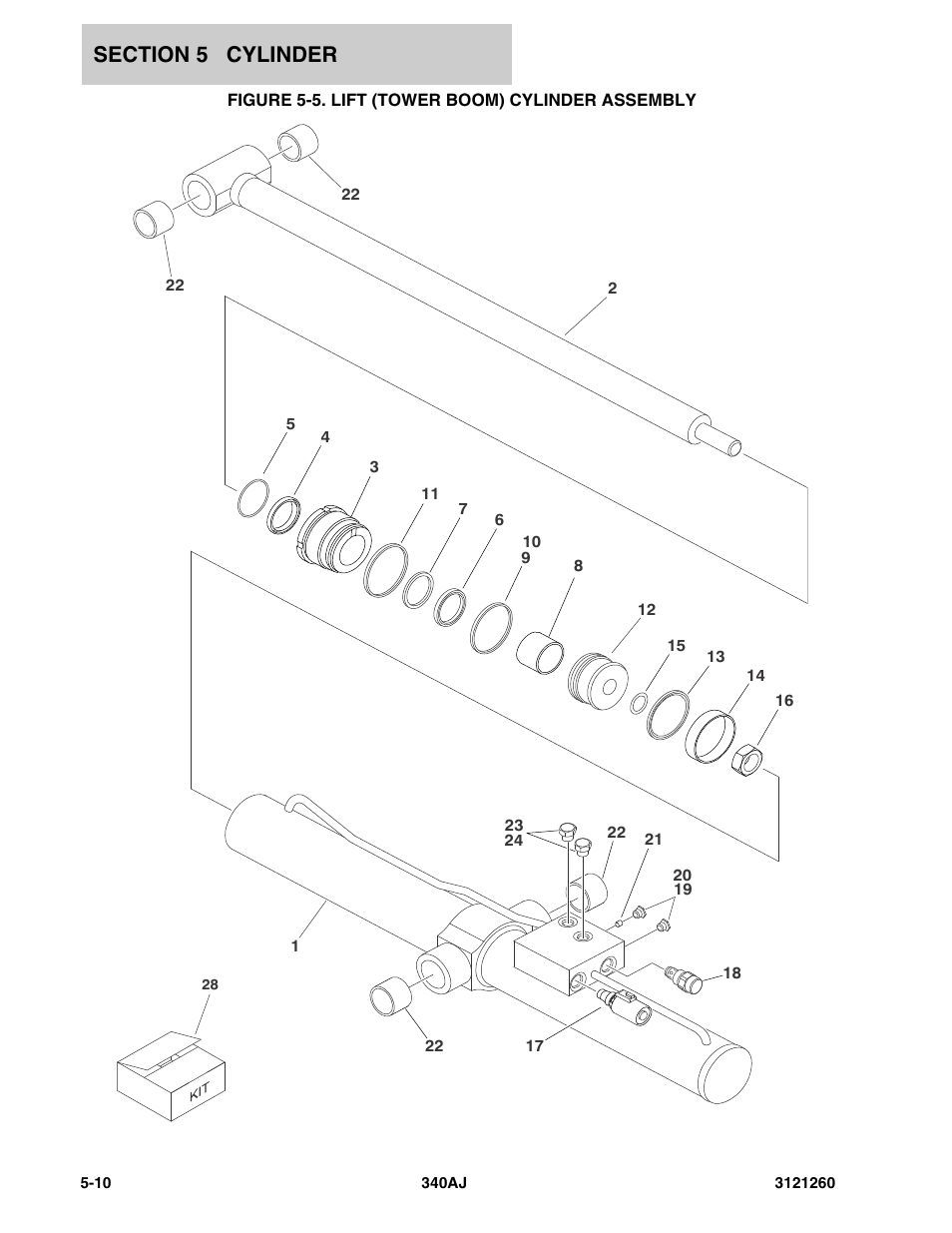 Figure 5-5. lift (tower boom) cylinder assembly, Lift (tower boom) cylinder assembly -10 | JLG 340AJ Parts Manual User Manual | Page 124 / 190