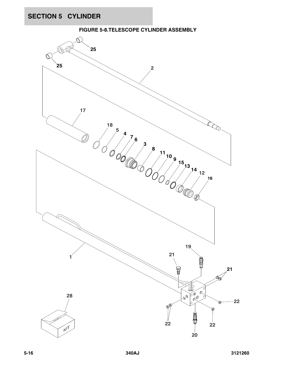Figure 5-8. telescope cylinder assembly, Telescope cylinder assembly -16 | JLG 340AJ Parts Manual User Manual | Page 130 / 190