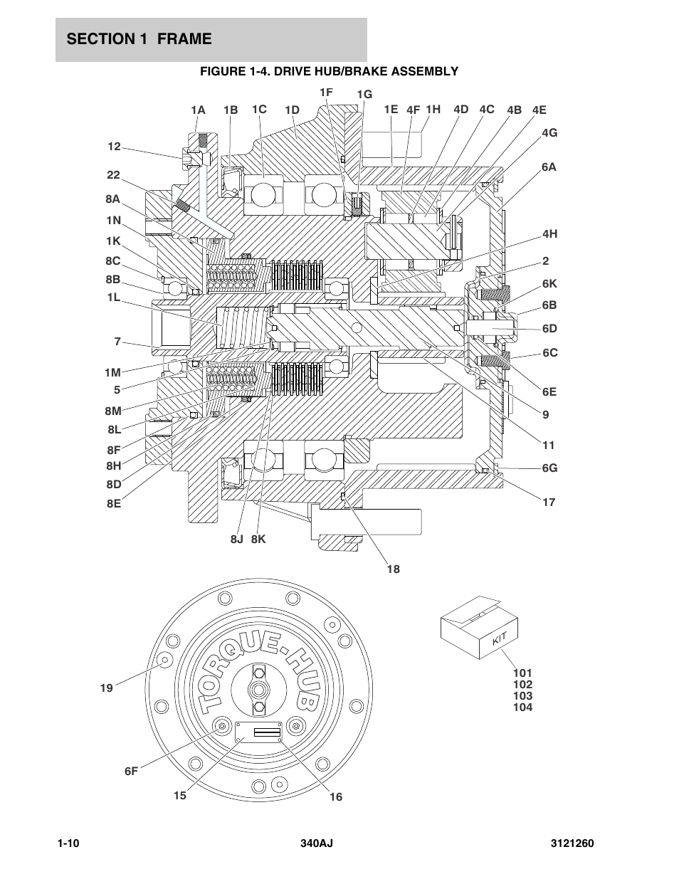 Figure 1-4. drive hub/brake assembly, Drive hub/brake assembly -10 | JLG 340AJ Parts Manual User Manual | Page 16 / 190