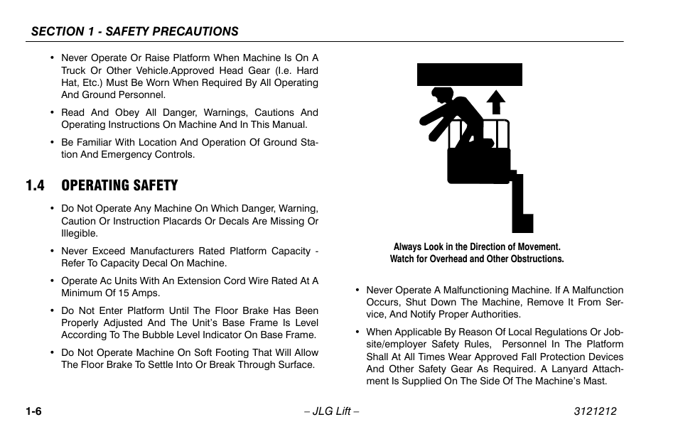 4 operating safety, 4 operating safety -6 | JLG 15AMI Operator Manual User Manual | Page 16 / 76