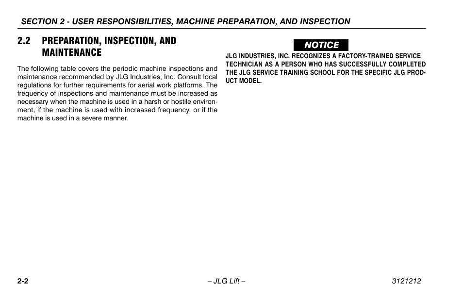 2 preparation, inspection, and maintenance, 2 preparation, inspection, and, Maintenance -2 | JLG 15AMI Operator Manual User Manual | Page 22 / 76