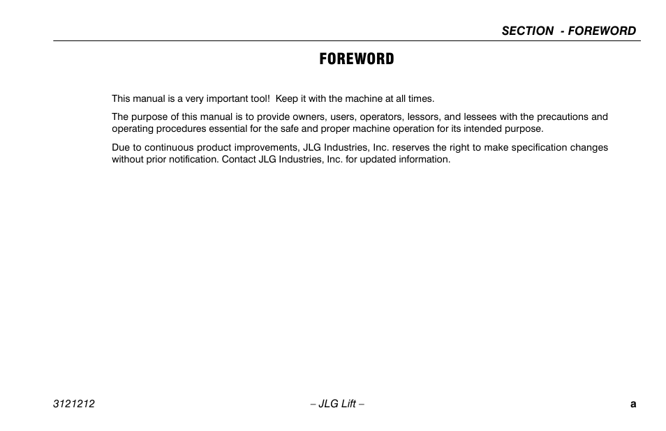 Foreword | JLG 15AMI Operator Manual User Manual | Page 3 / 76