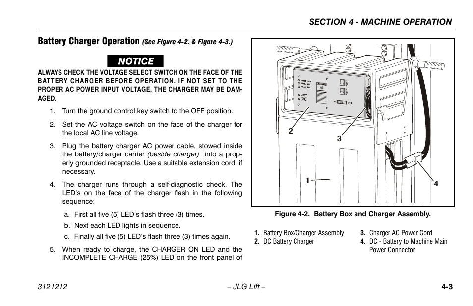 Battery charger operation -3, Battery box and charger assembly -3, Battery charger operation | JLG 15AMI Operator Manual User Manual | Page 41 / 76