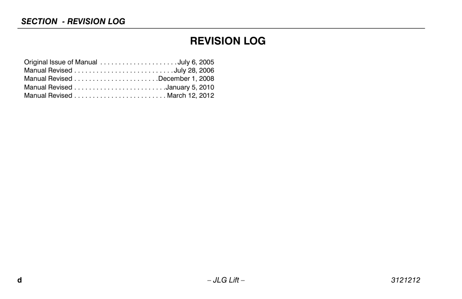 Revision log | JLG 15AMI Operator Manual User Manual | Page 6 / 76