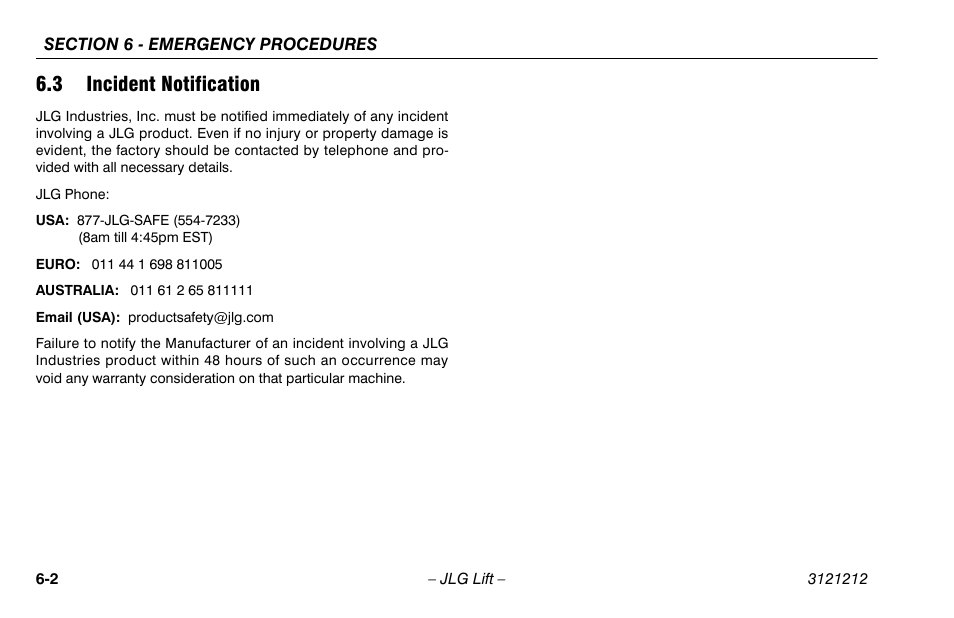 3 incident notification, 3 incident notification -2 | JLG 15AMI Operator Manual User Manual | Page 60 / 76
