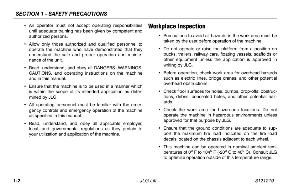 Workplace inspection, Workplace inspection -2 | JLG 260MRT Operator Manual User Manual | Page 12 / 84