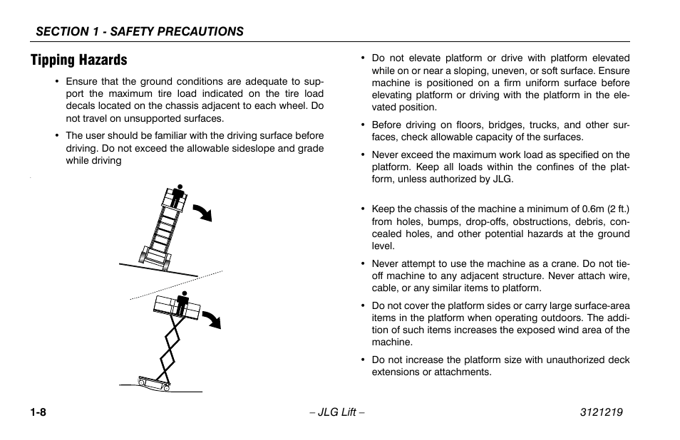 Tipping hazards, Tipping hazards -8 | JLG 260MRT Operator Manual User Manual | Page 18 / 84