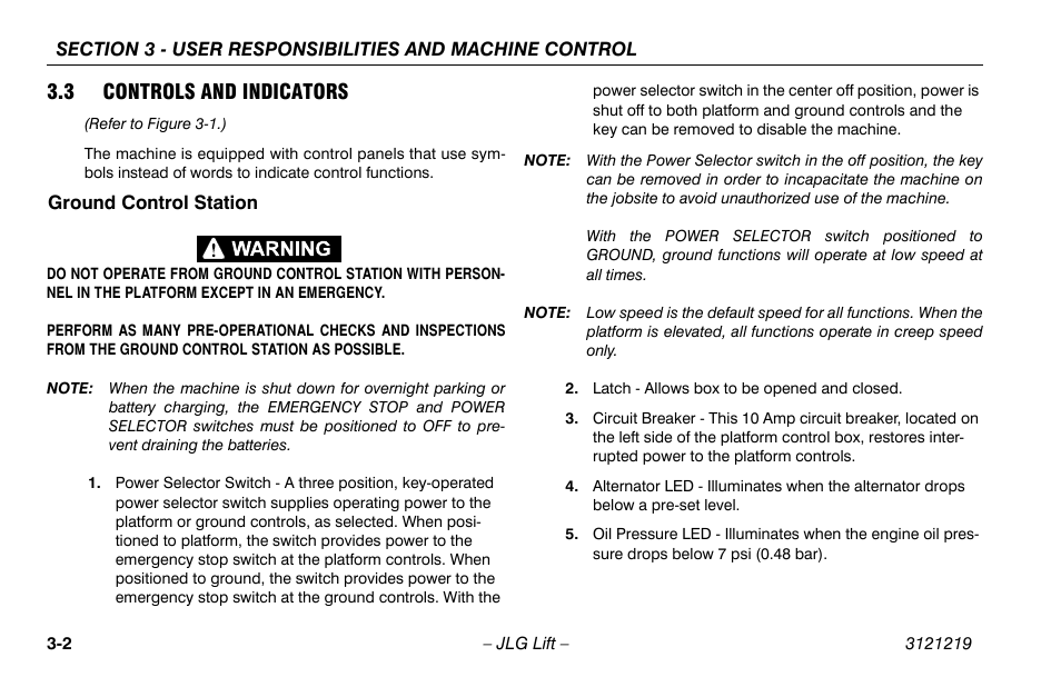 3 controls and indicators, Ground control station, 3 controls and indicators -2 | Ground control station -2 | JLG 260MRT Operator Manual User Manual | Page 34 / 84